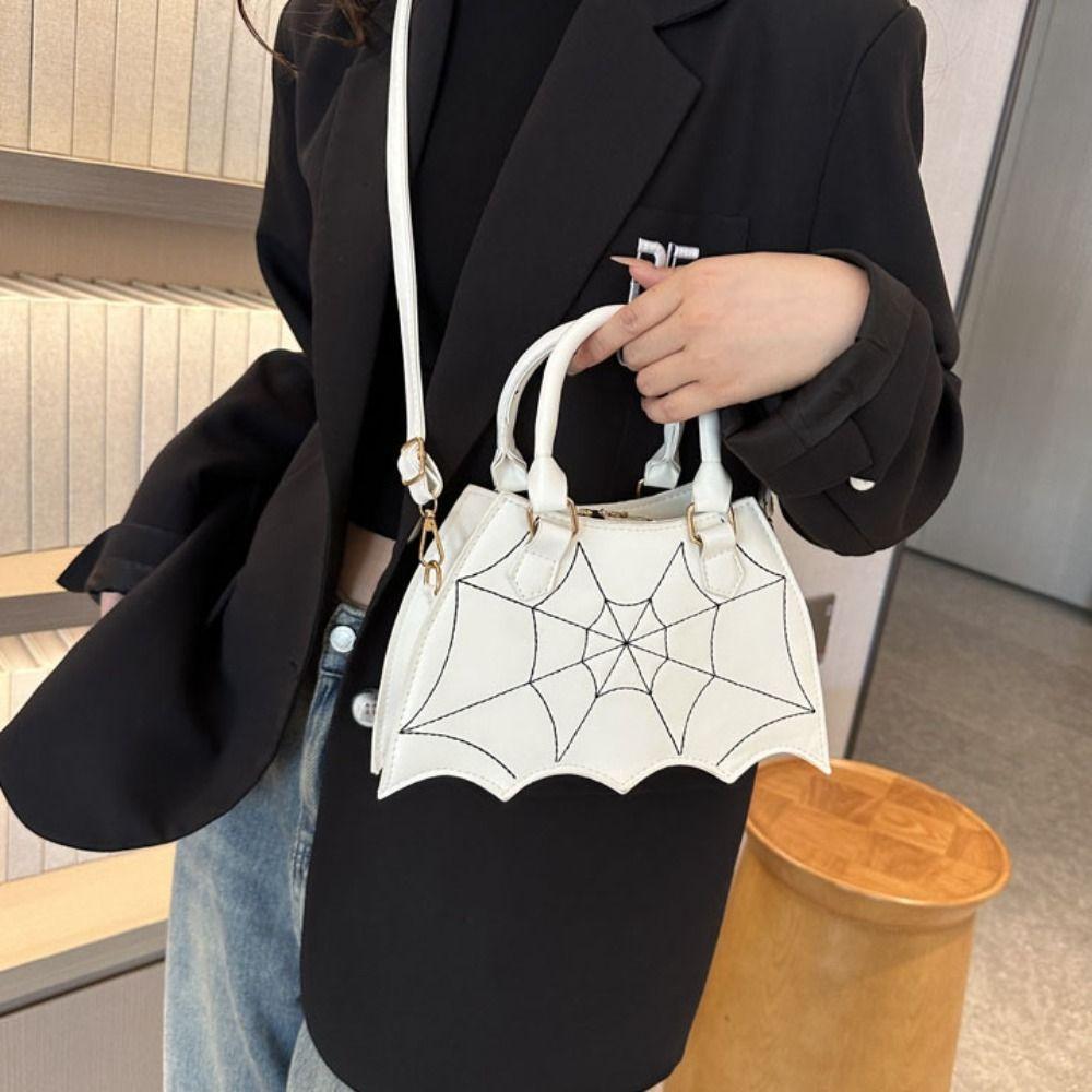 Fledermausflügel Spinnennetz Schultertasche PU-Leder Halloween Umhängetasche Punk Halloween Tasche Halloween