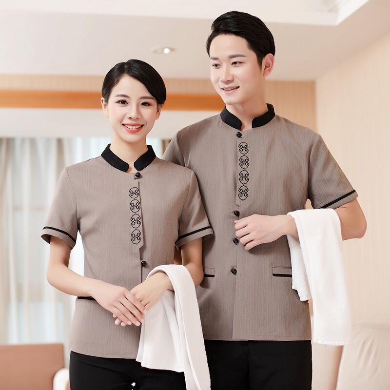 Teluoman Short-Sleeve Housekeeping Work Uniform Top