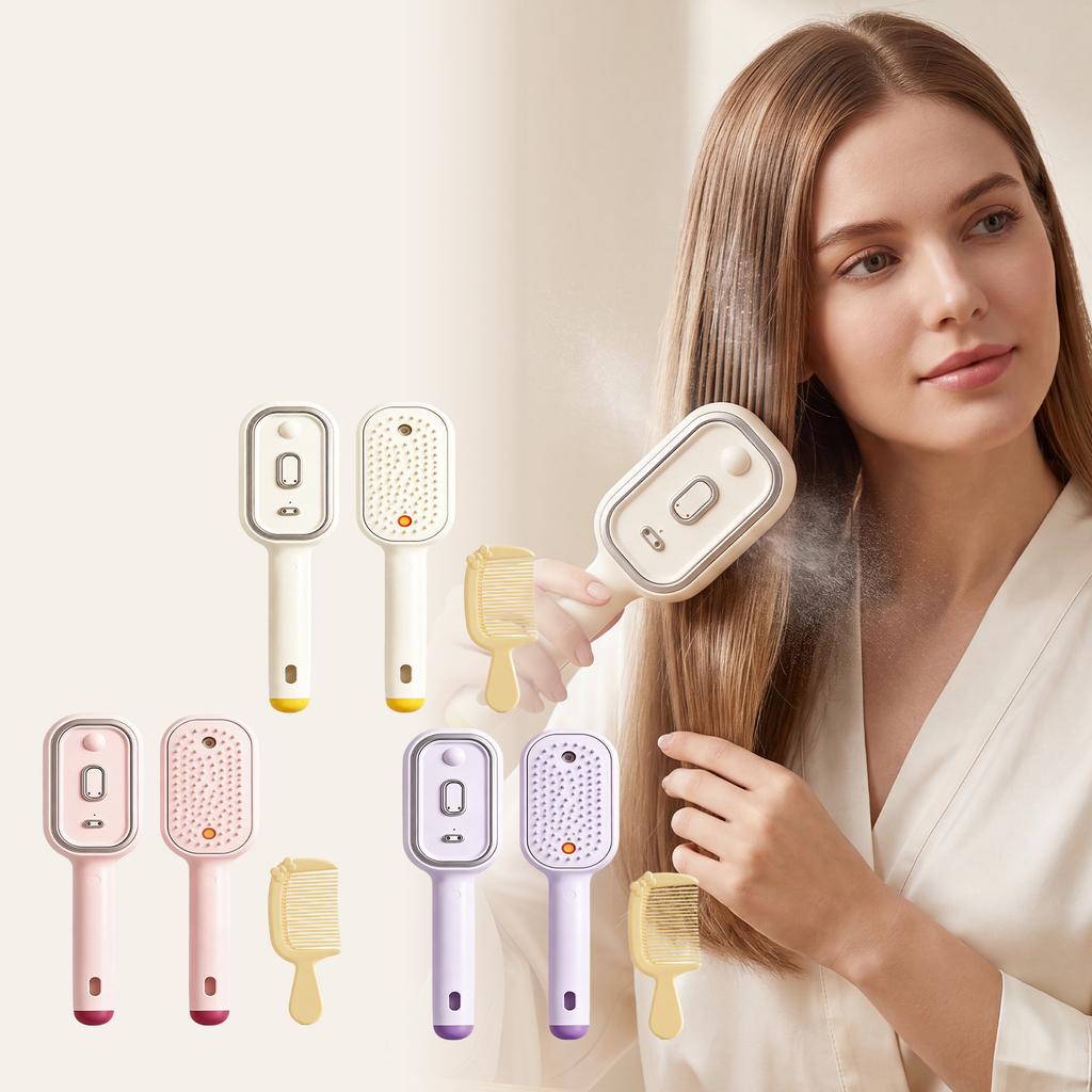 Hair Brush with Spray and Scalp Massage, Rechargeable -Static Cushioned Detangling Comb for Smooth Hair