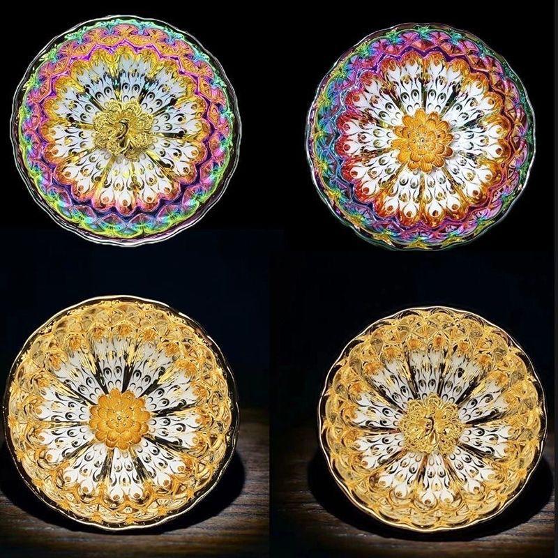 

4pcs Colorful Gold Inlaid Master Cup High End Golden Peacock Teacup for Home Use Kiln Transformed Gilded Lotus Flower Tea Cup 150ml