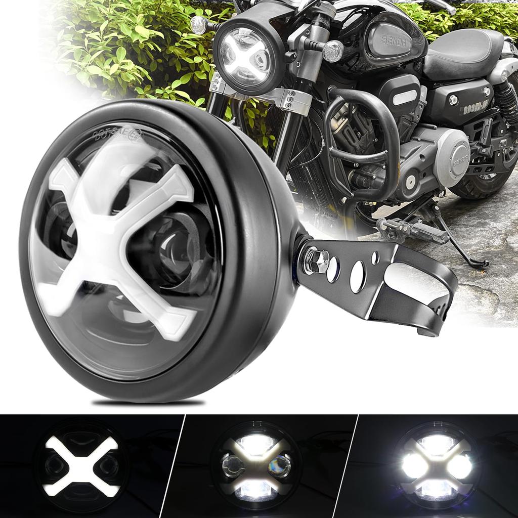 Vancroser Motorcycle LED High Beam Replacement for and Honda Cafe Universal Shell 5.75-inch X-Style Headlight, Brightness, Inspection-Compliant, Hi/Lo
