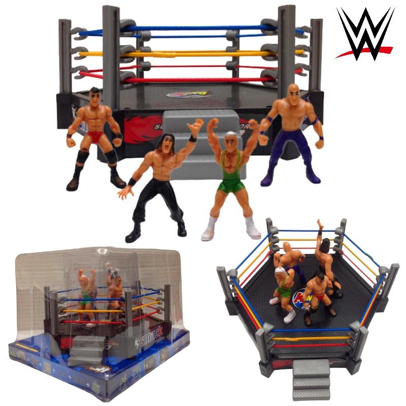 High-quality Plastic Wrestler Action Figure Set For Children's Play Includes 4 Wrestlers And A Four-sided Arena