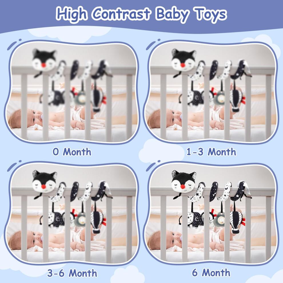 Funsland Spiral Pram Toys for Babies, Musical Infant Car Seat Toys Stroller Spiral Hanging Toys for Baby Girl 3-12 Months, Sensory Early Education Fo