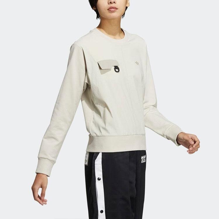 Adidas Originals Trefoil Print Logo Cropped Long Sleeve Sweatshirt Women sweatshirt Off-White HJ7310
