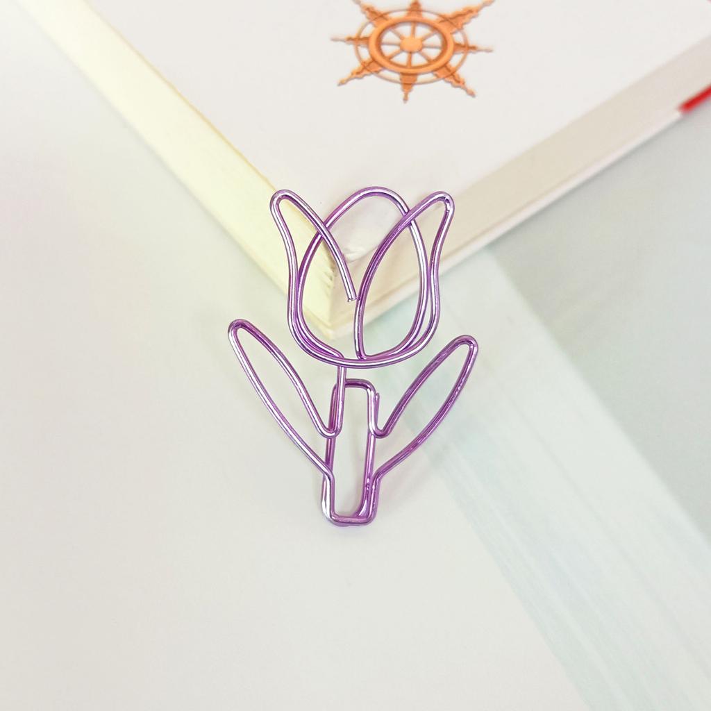 20 Pcs Lovely Decorative Paper Clips Tulips Shape Bookmarks Metal Planner Clips Office Clips for Stationery Lovers