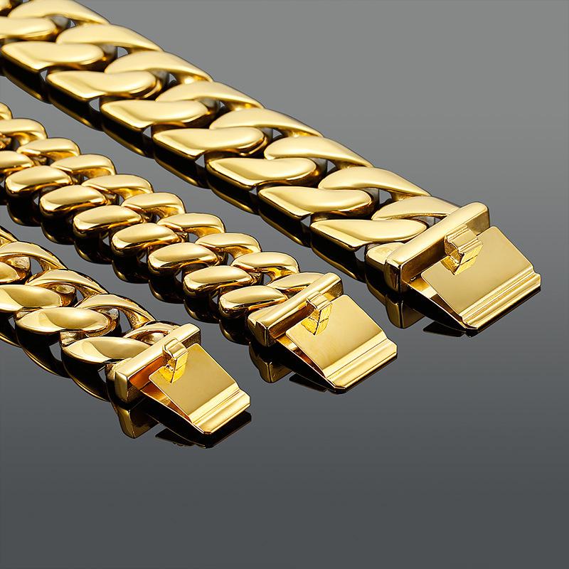 European & American Hot-Selling 32mm Thick Cuban Chain Bracelet Set - Bold Gold Titanium Steel Design