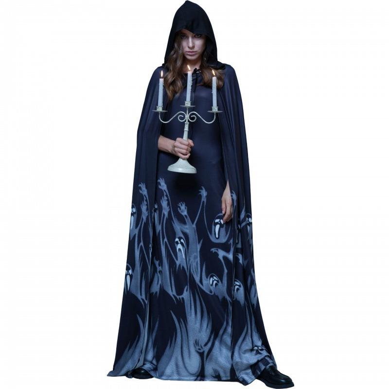 Halloween costume cape dress ghost bride reaper witch robe print horror skull vampire
