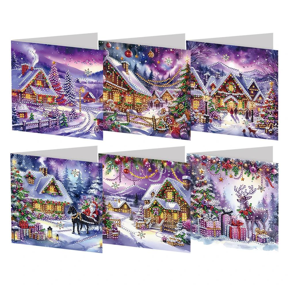 6PCS DIY Diamond Painting Greeting Card Rhinestone Diamond Art Mosaic Postcards Diamond Art Greeting Cards for Birthday Festival