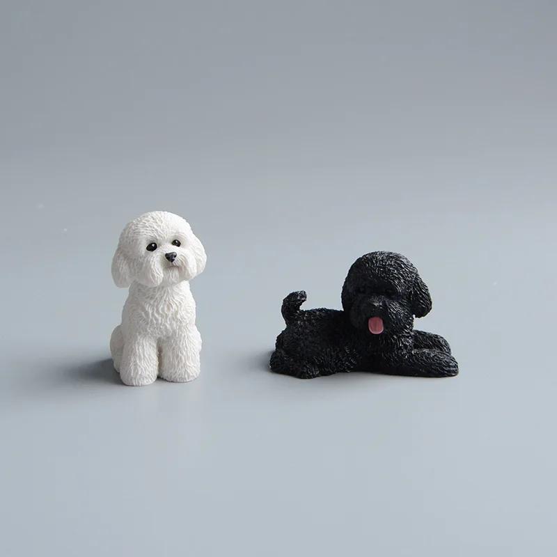 2pcs Simulation Poodle Dog Animal Resin Action Figures Home Desktop Decoration Children Birthday Christmas Gift Doll Kids Toys