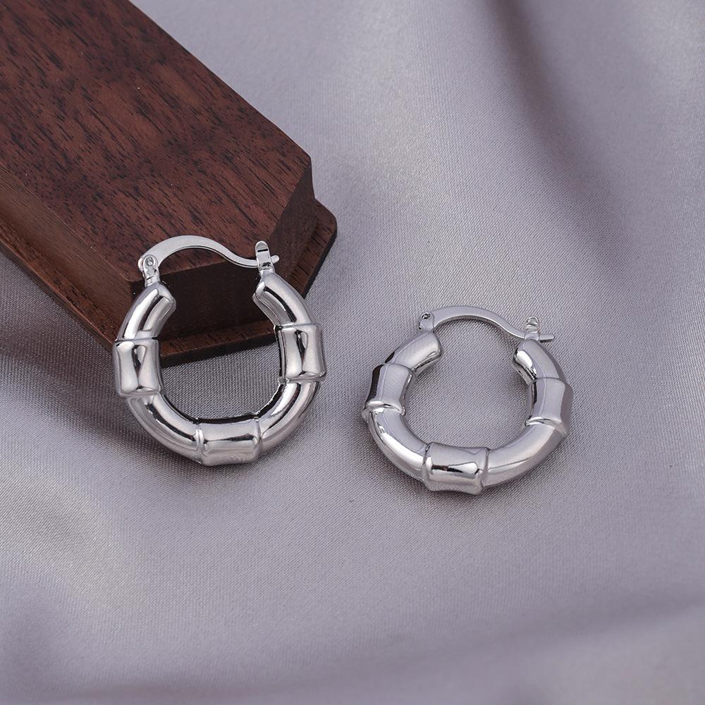 Retro Bamboo Joint High-End Copper Earrings - Non-fading Circle Design for Women