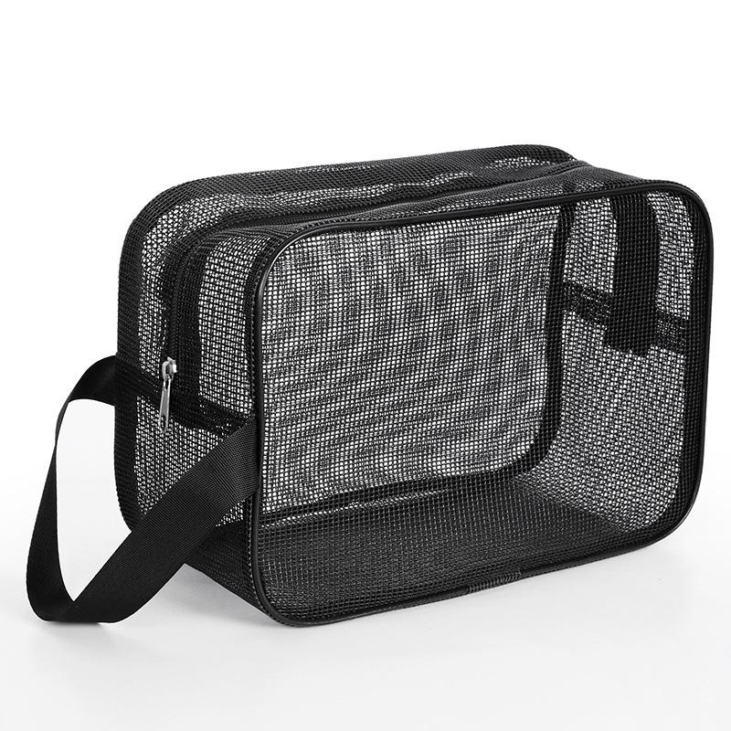 1 Stück Schwarze Transparente Netz Kosmetiktasche Handtasche Aufbewahrung Große Kapazität Aufbewahrung Netz Waschtasche Reise-Set Kosmetiktasche