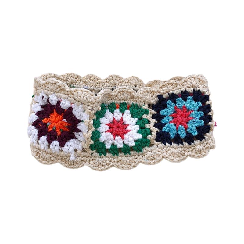 

Crochet Colorful Bandana Knitted Hair Kerchief Tie Back for Head Wrap Color Matching Pastoral Turban for Girls Photo Pro