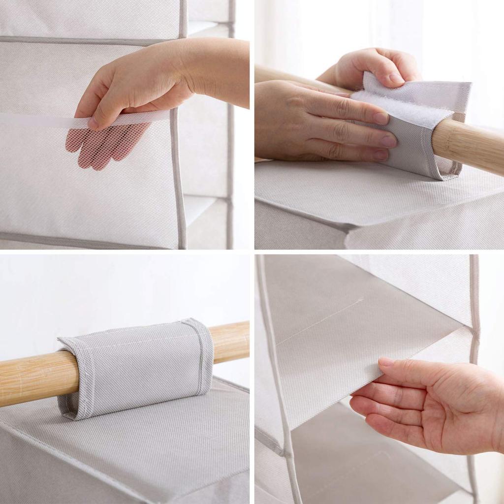 Uciy 3-Tier Hanging Storage Clothes Rack for Towels, Underwear, Bags, and More, Large Capacity with Pockets, Foldable, Gray