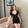 Temperament Celebrity Sexy Deep V-Neck Mesh Short Sleeve Bottom Skirt Pure Wish to Close Waist Skirt Hip Wrap Fake Two-piece Dress