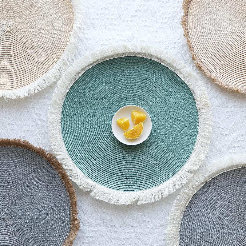 Hand-Woven Placemats Tassels Coasters Absorbent Heat-resisting Pad Anti-slip Mats Dining Table Decoration Kitchen Item Drinkware
