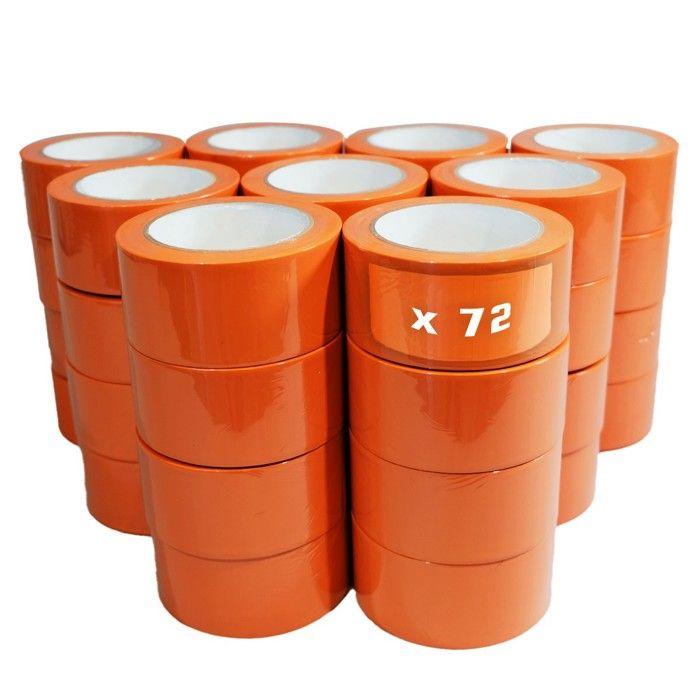 

TECPLAST Lot de 72 Rubans adhésifs PVC orange bâtiment 50 mm x 33 m - Rouleau adhésif de chantier orange