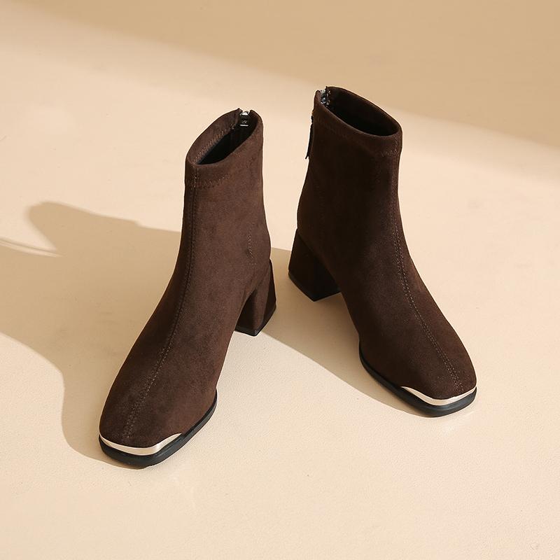 Mode Französisch Retro Eckige Zehen Blockabsatz Stiefeletten Damen 2025 Neu Herbst Vielseitige Mode Hohe Absatz Stiefel