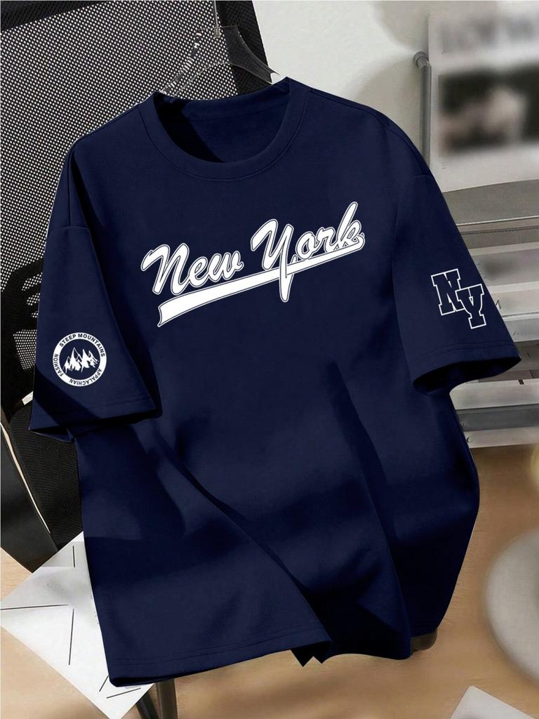 New men's summer design letter print soft and breathable round neck T-shirt summer outdoor street quick drying top