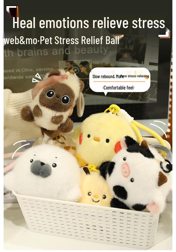 Internet Celebrity Cute Pet Plush Squeezy Ball Keychain & Bag Charm
