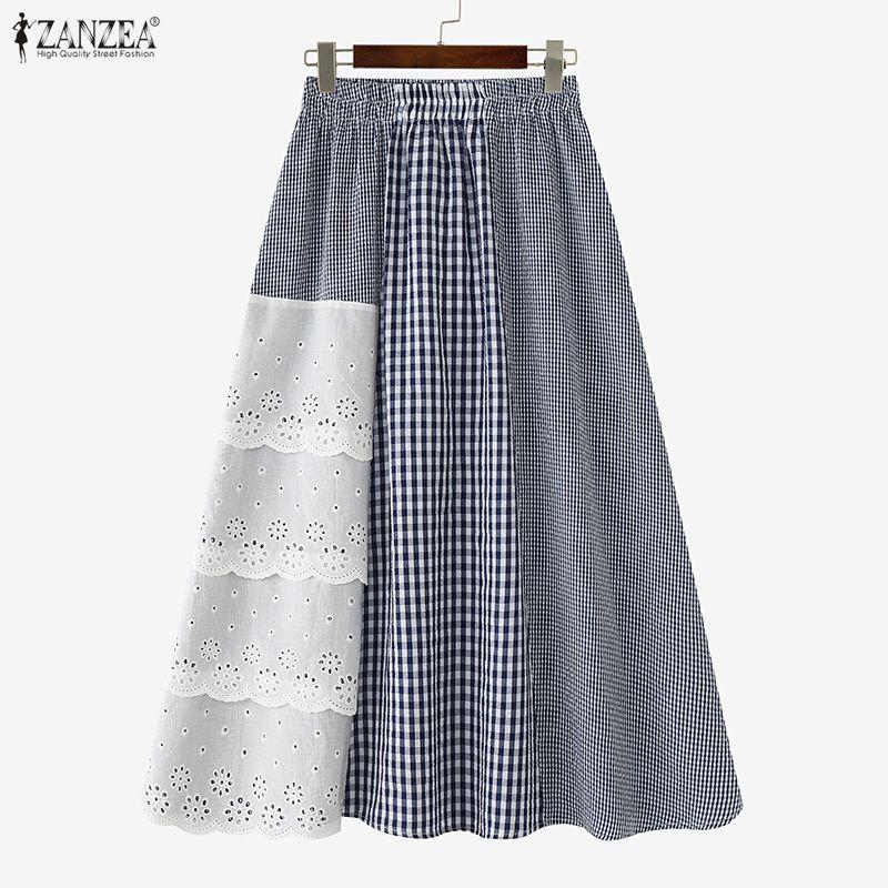 ZANZEA Γυναικείες Καθημερινές Δαντελωτές Κροσέ Πατςγουόρκ Φαρδιές Πλαϊνές Πλακέ Φούστες