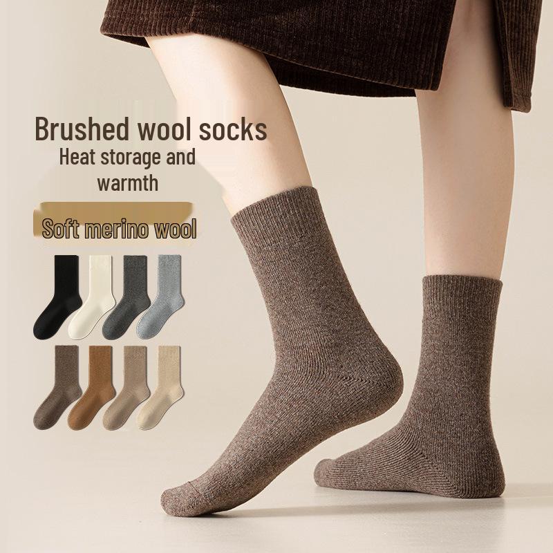 Women's Thick Plush Wool Mid-Tube Socks for Autumn & Winter Sleeping