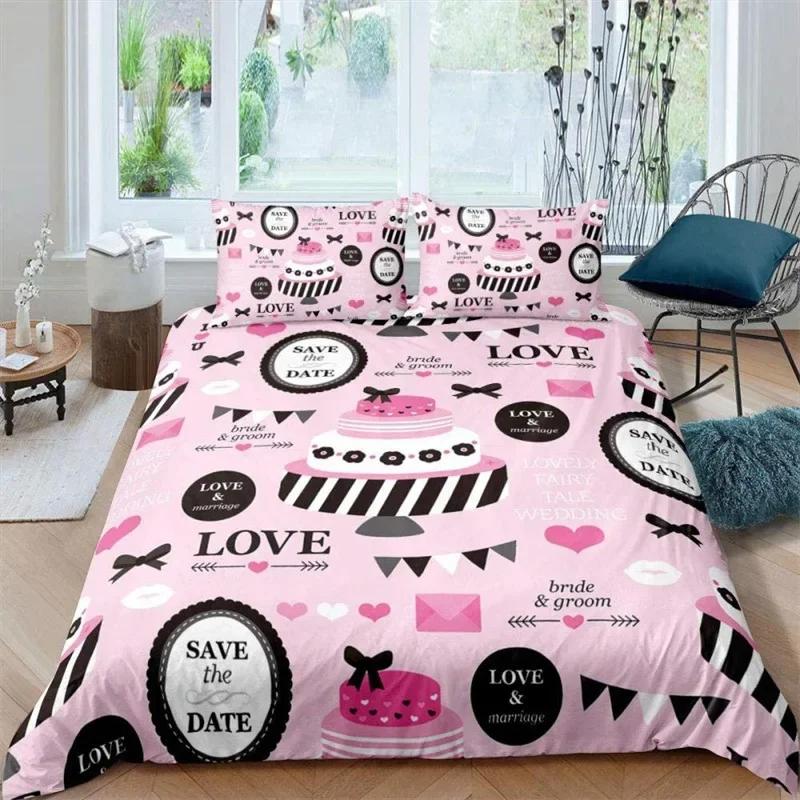 Comforter Love Heart Romantic Bedding Set Microfiber Valentine'S Day Full King For Boys Girls Adults Bedroom Decor