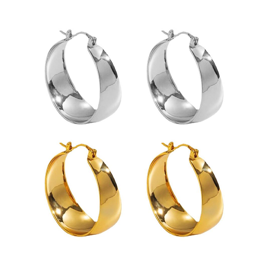 Stainless Steel Gold Plated Smooth Wide Hoop Earrings for Women Large Circle Earring Statement Zircon Gift
