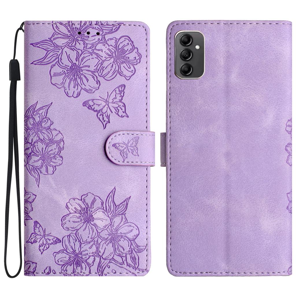 For Samsung Galaxy A14 5G Case Sakura Butterfly Imprint Anti-Scratch PU Leather Phone Cover