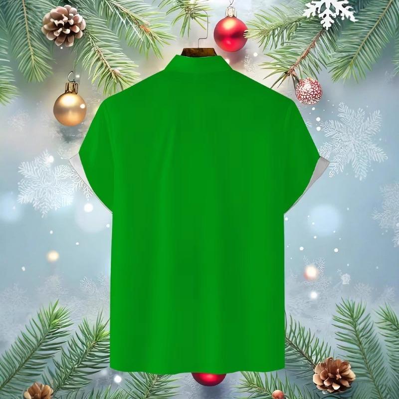 Autumn and Winter Men's Short Sleeved Shirt New Year's Christmas Pattern Digital Printed Shirt Top Men's Casual Shirt