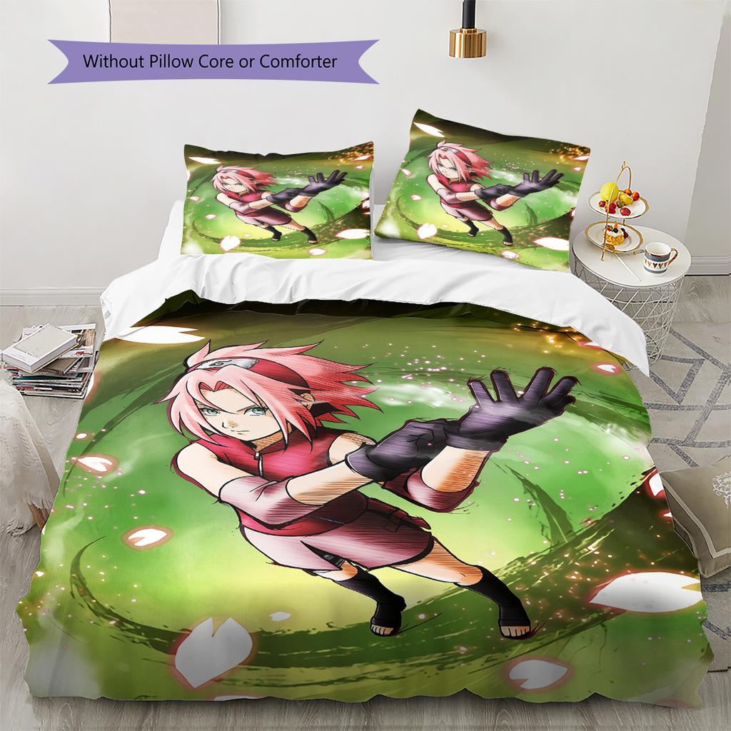 Anime Naruto Wzór Haruno Sakura Pościel Dekoracja Domu Prezent Urodzinowy (1 * poszwa na kołdrę + 2 * poszewki na poduszki, bez rdzenia)
