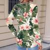 Women's Fashionable Casual Floral Retro Print Pleated Comfortable Round Neck Loose Long Sleeve T-shirt Top