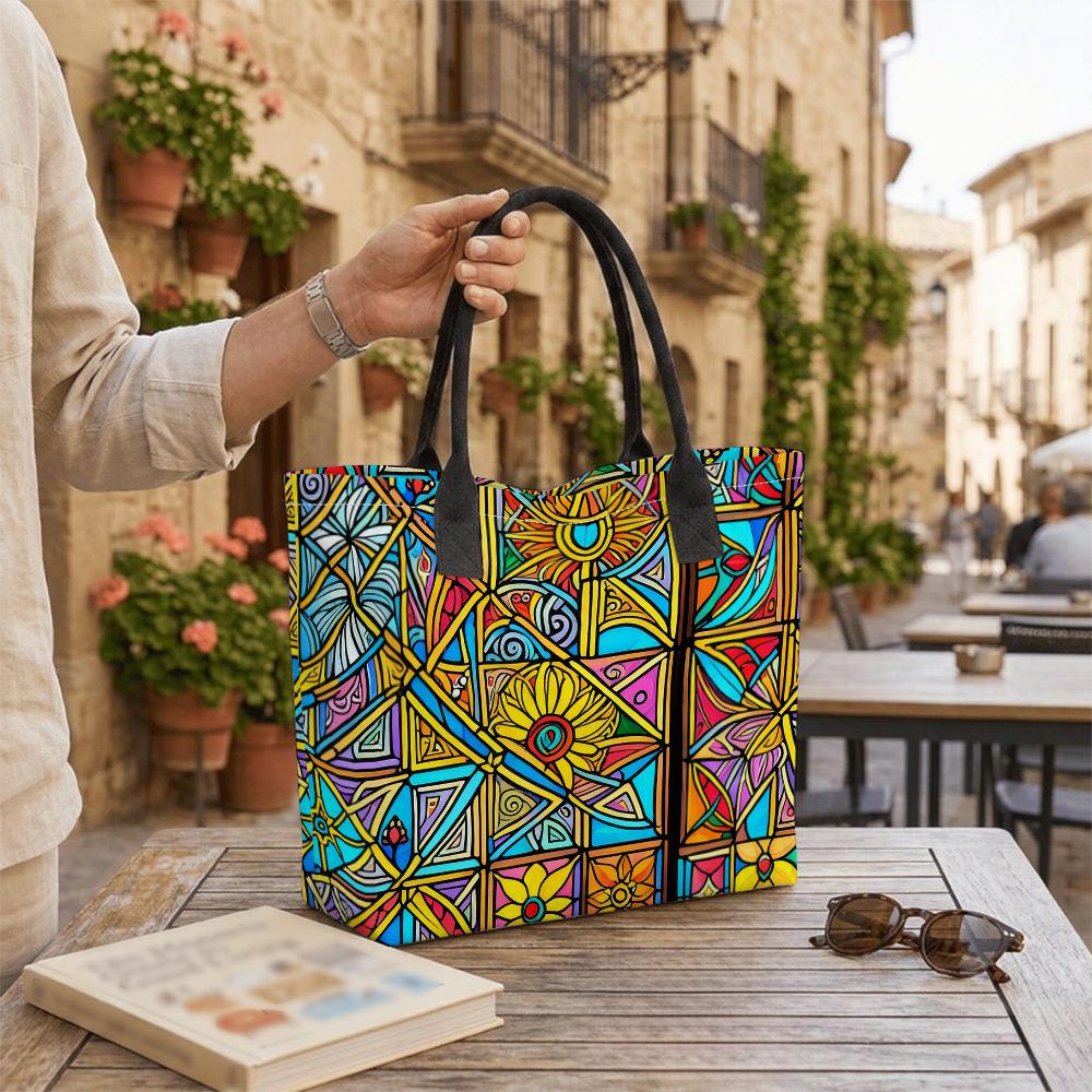 Stained Glass Style Print Large Tote Bag Casual Versatile Daily Shoulder Bag for Women