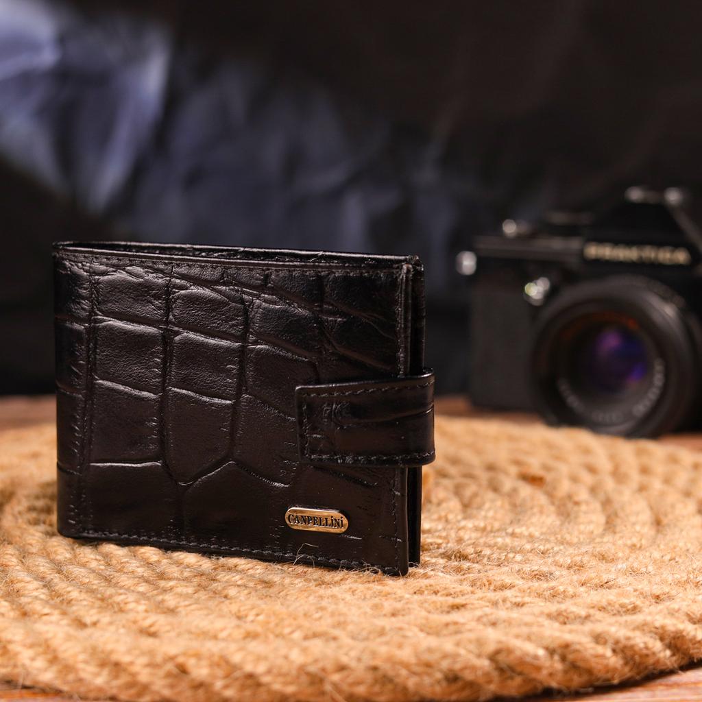Men's Wallet Made of Genuine Textured Leather CANPELLINI Purse 21511 Black