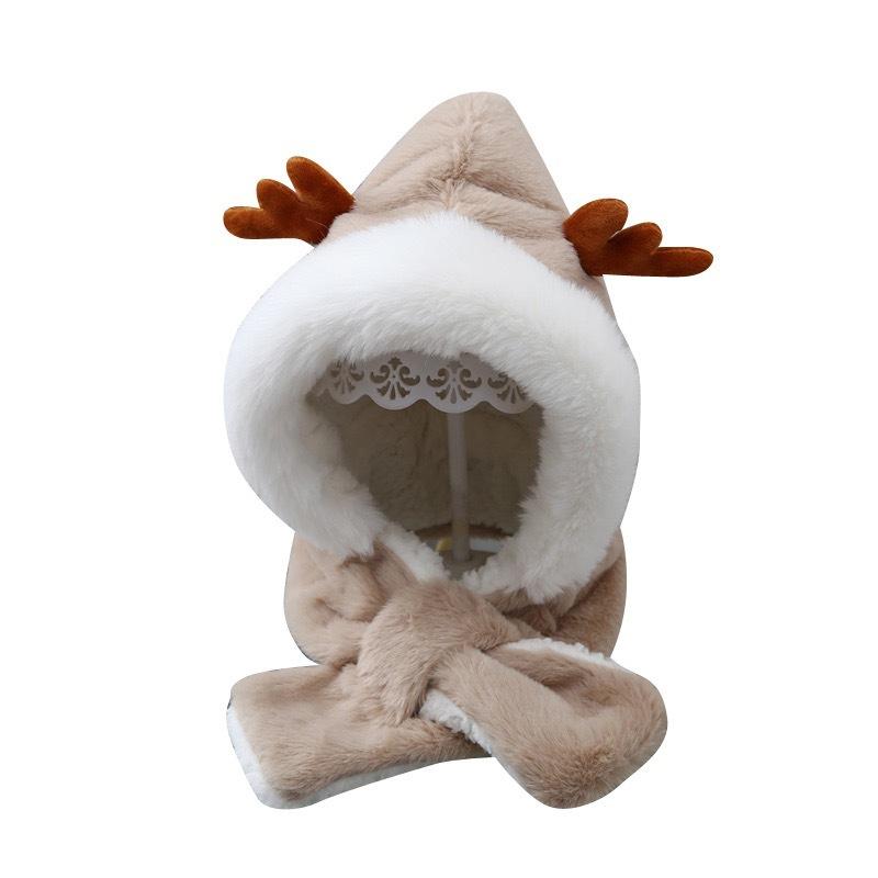 Children's hats, scarves, all-in-one hats, autumn and winter boys and girls, cute and cute fleece ear hats, warm baby pullover hats