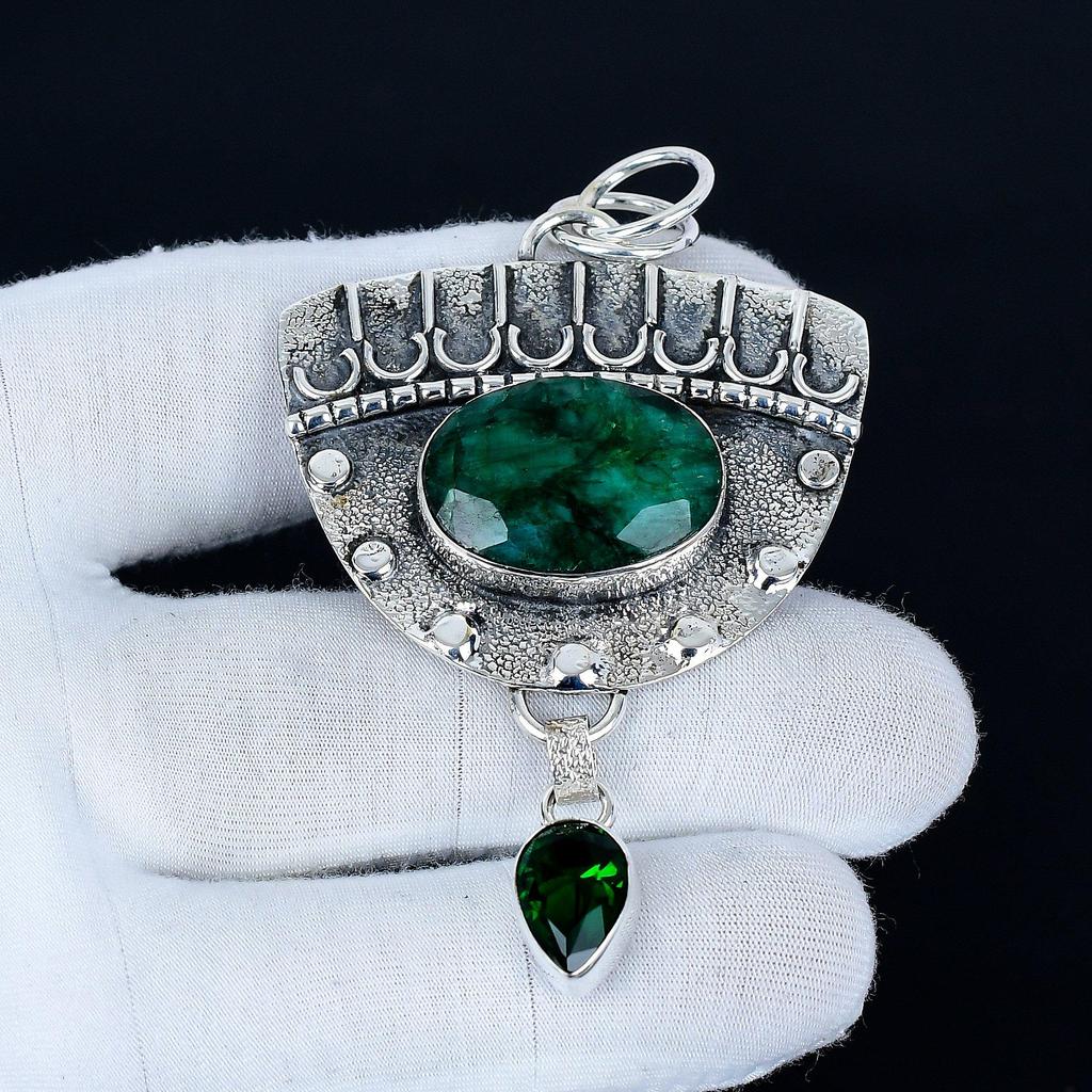Emerald Pendant, 925 Sterling Silver Handmade Jewelry, Green Tourmaline Silver Pendant, Party Wear Jewelry For Women's, Pendant New Year Gift