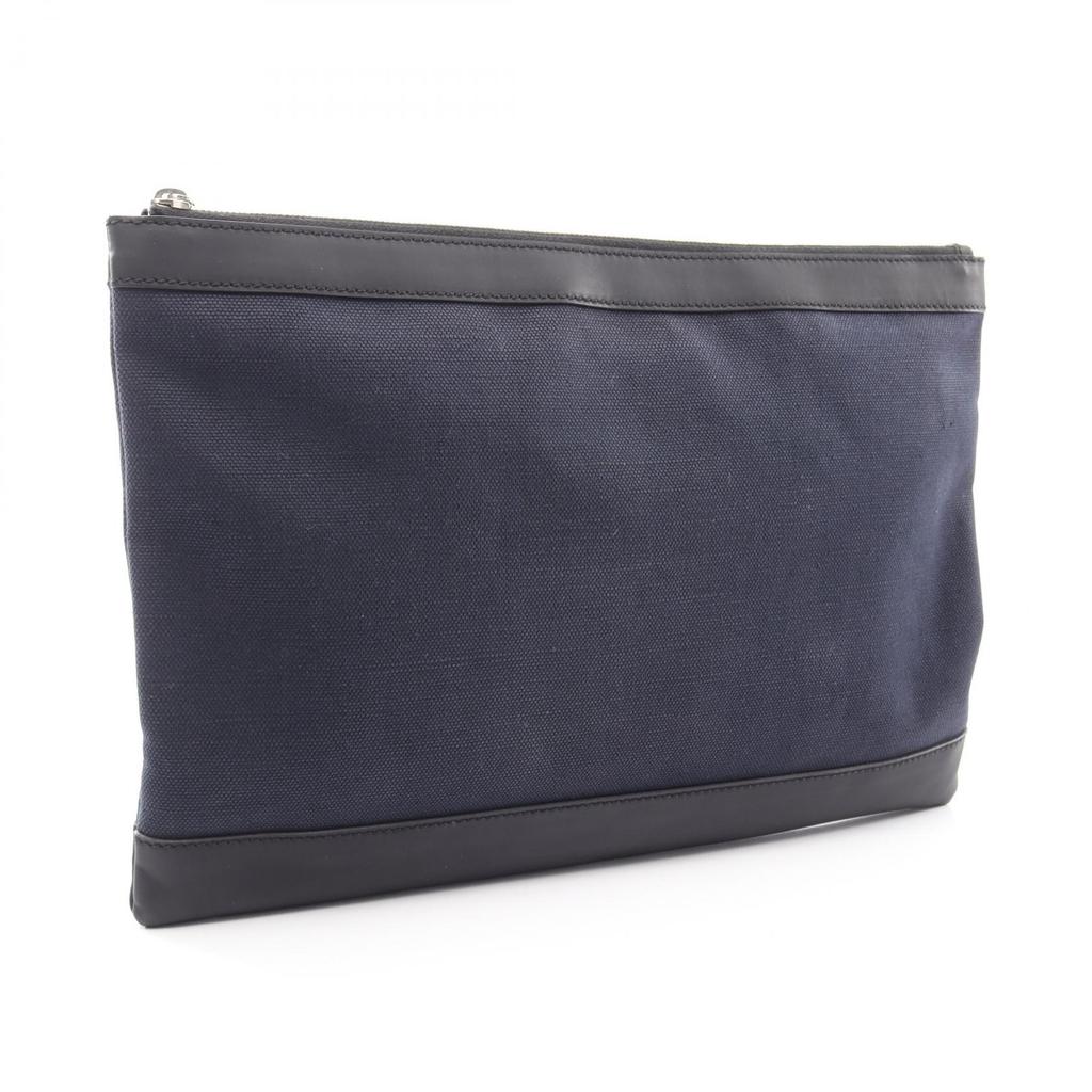 Used BALENCIAGA NAVY CLIP L business bag clutch bag canvas leather Navy Black Used unisex