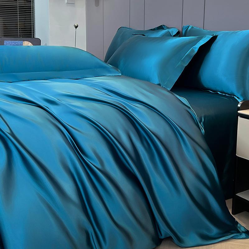 Summer Ice Silk Four-Piece Bed Hat Imitation Tencel Quilt Cover Cool Silk Bed Sheet Washed Silk Quilt Cover