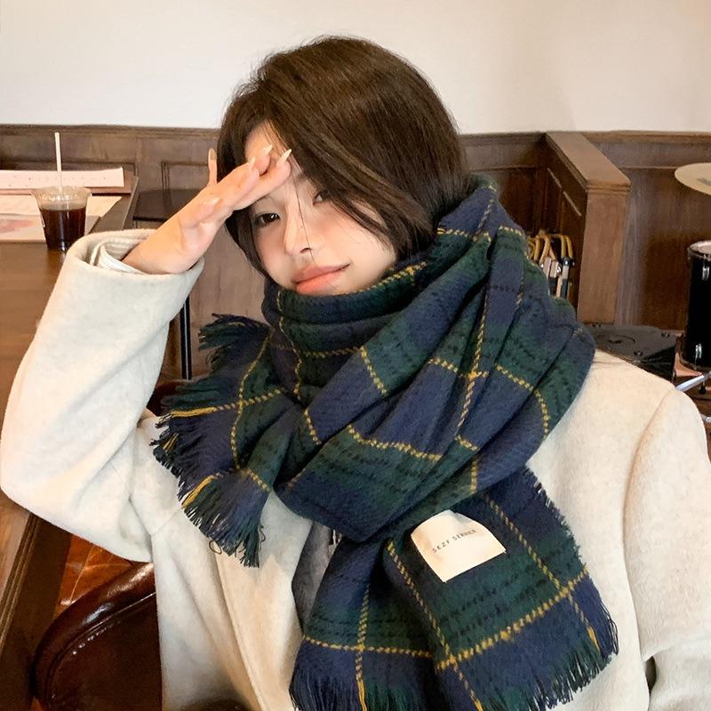 Large Version of the New Fashion Plaid Fringed Scarf Women's Winter Warm Long Christmas Scarf