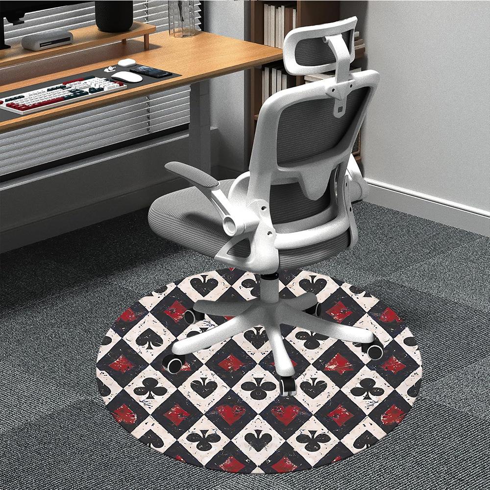 1pc Playing Cards Pattern Office Round Area Rug, Indoor Mat Suitable For Office, Under Office Chairs Bedroom Living Room Home Decor, Room Deco