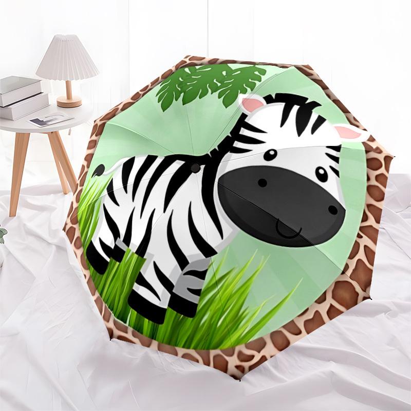 1pc Zebra Print Auto-Fold Umbrella with One-Touch Open/Close - 8 Reinforced Ribs for Windproof Stability,  Yy251118263