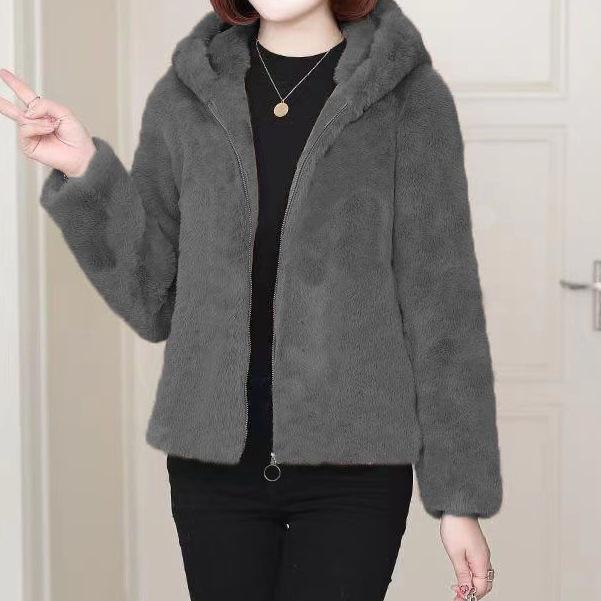 Fat M Coral Fleece Warm Coat Women's Autumn and Winter New Thickened Hooded Coat Coat Large Size Thin Trendy