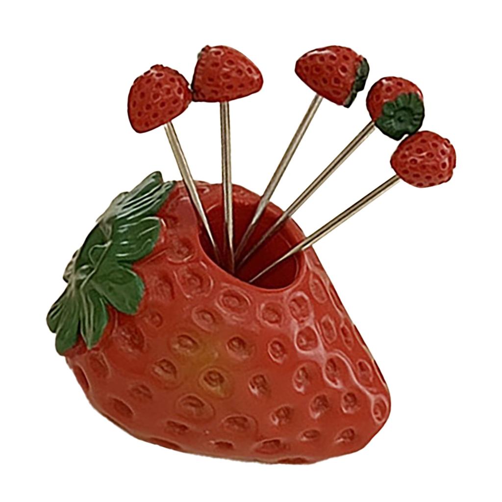 5Pcs Fruit Fork Set Cute Shape Multipurpose Stainless Steel Fruit Forks Food Pick Forks with Holder
