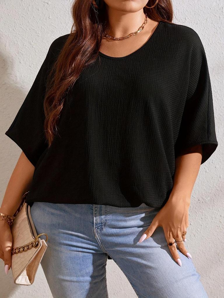Auffälliges Plus-Size Fledermausärmel-Oberteil mit atemberaubender Ausstrahlung für den Ausgeh.