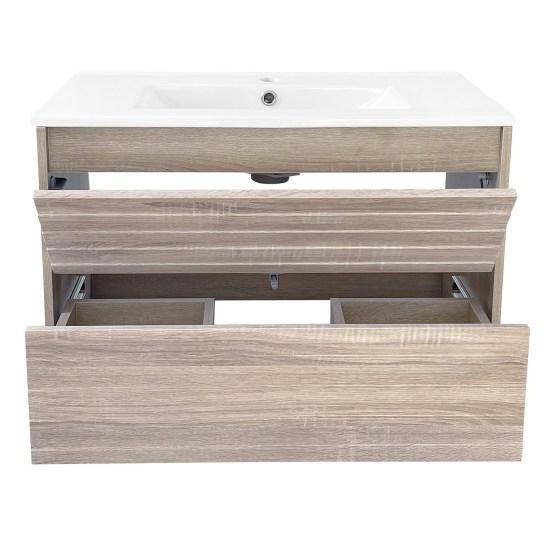 Bathroom Sink Cabinet with Drawer Modern Natural White Wood Grain Heavy Duty Lavatory Wall Mount Wash Basin Vanity Cabinet