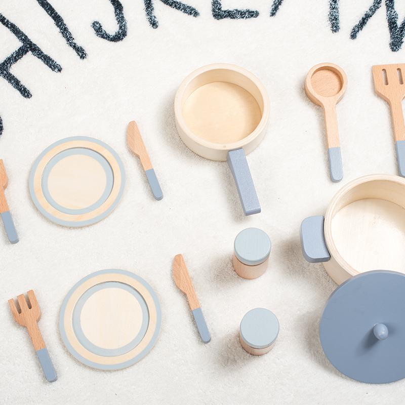 Wooden Kitchen Playset for Kids Educational Role-Play Chef Toys Mini Cookware Pots Pans Simulation Cooking Utensils for Children