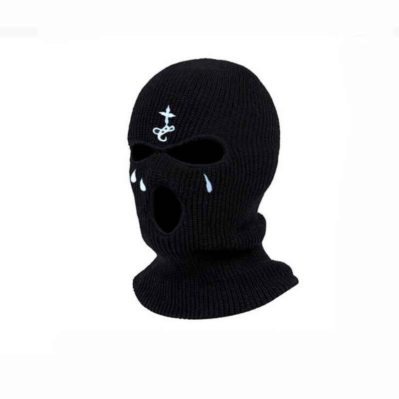 Cross Embroidery Ski Mask Winter Balaclava Hat 3-Hole Knitted Full Face Cover Neck Gaiter Warm Beanie For Outdoor Sport