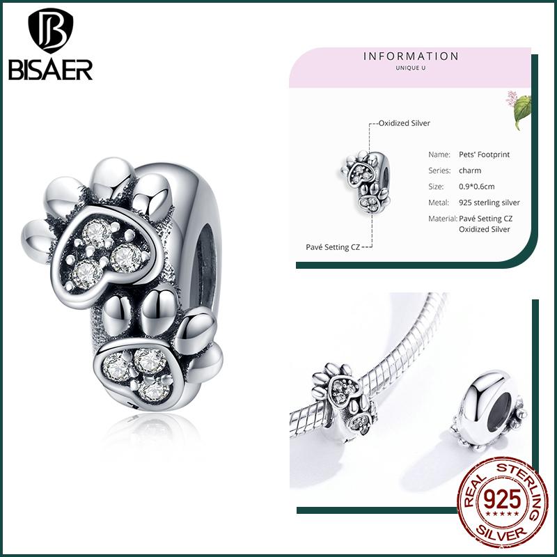 BISAER Plata 925 Encanto Lindo Perro Cuentas Perro Salchicha Mascota Animal Colgante Chapado en Platino Apto Mujeres Pulsera DIY Joyería Fina