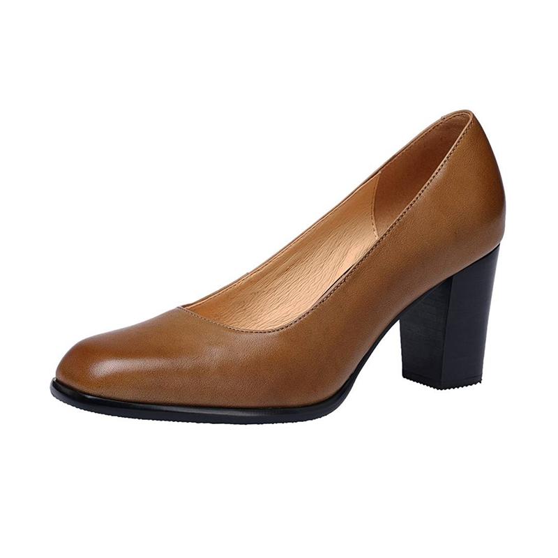 Krazing Pot Cow Skin Round Toe High Heels Summer Shoes Big Size 41 Women Modern Pumps