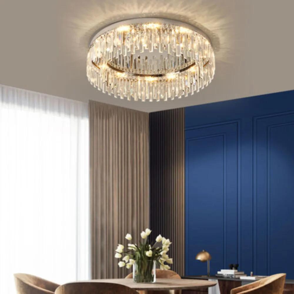 

Bymaocar Modern Flush Mounted Round Crystal Chandelier LED Ceiling Light Pendant Lamp Fixture 110V Ideal Gift Fit 15-20m² Area 40W