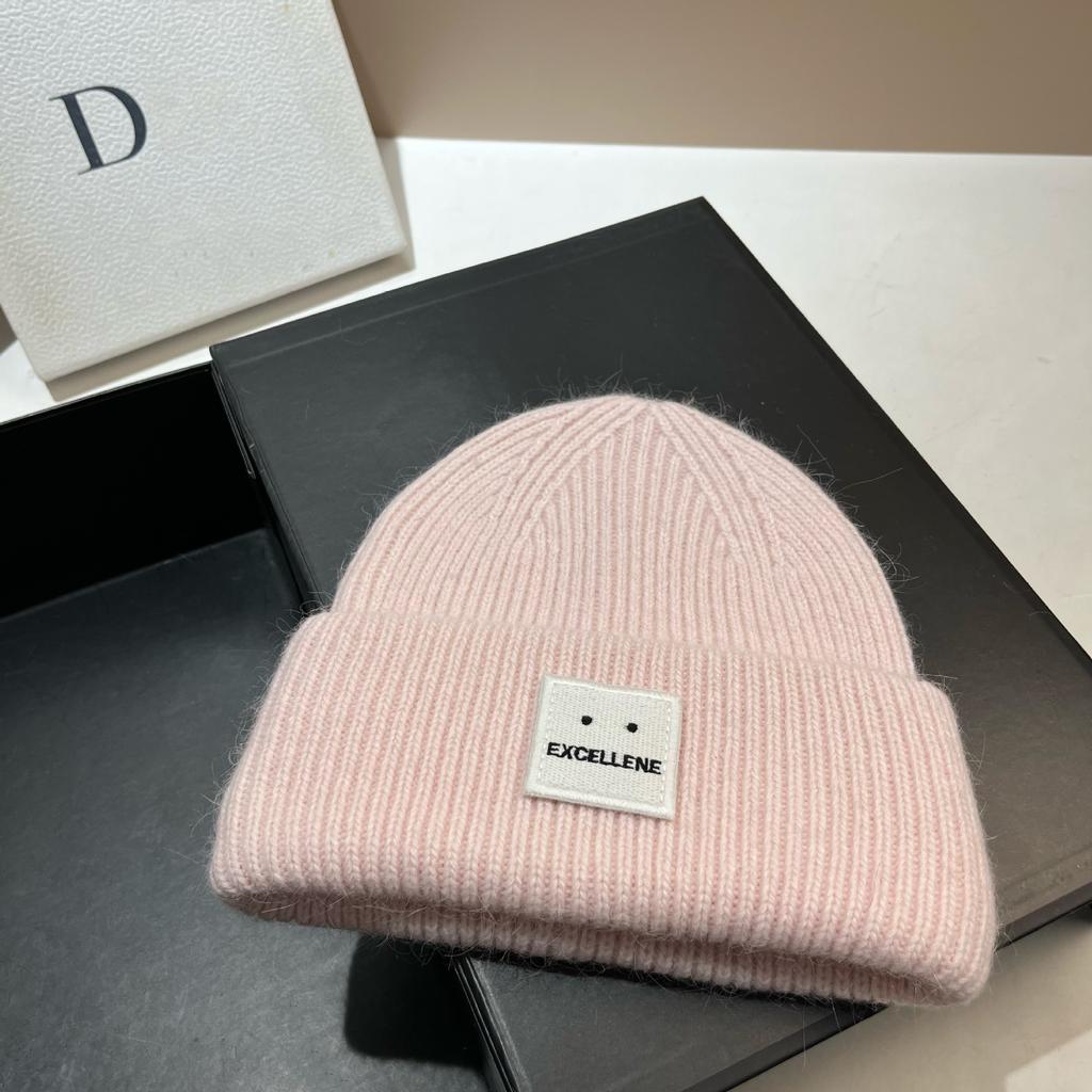 Square Expression Rabbit Fur Knitted Hat Fashionable Winter Warm Hat Couple's Ear Protection Woolen Hat